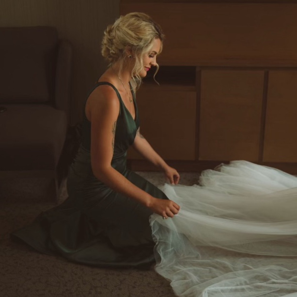 Galina Signature Dark Green Satin Dress